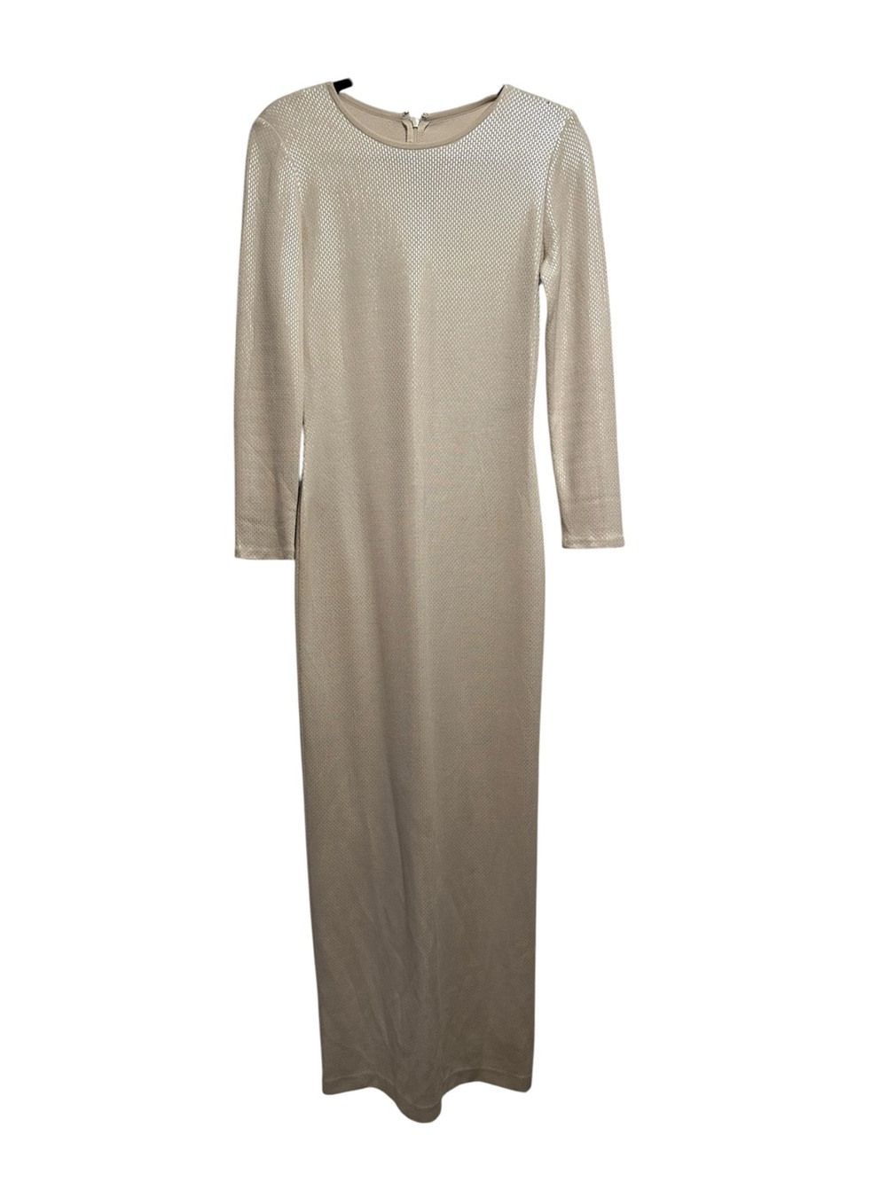 St. John Couture Size 4 Ivory Metallic Knit Long Sleeve Maxi Dress Wool Blend